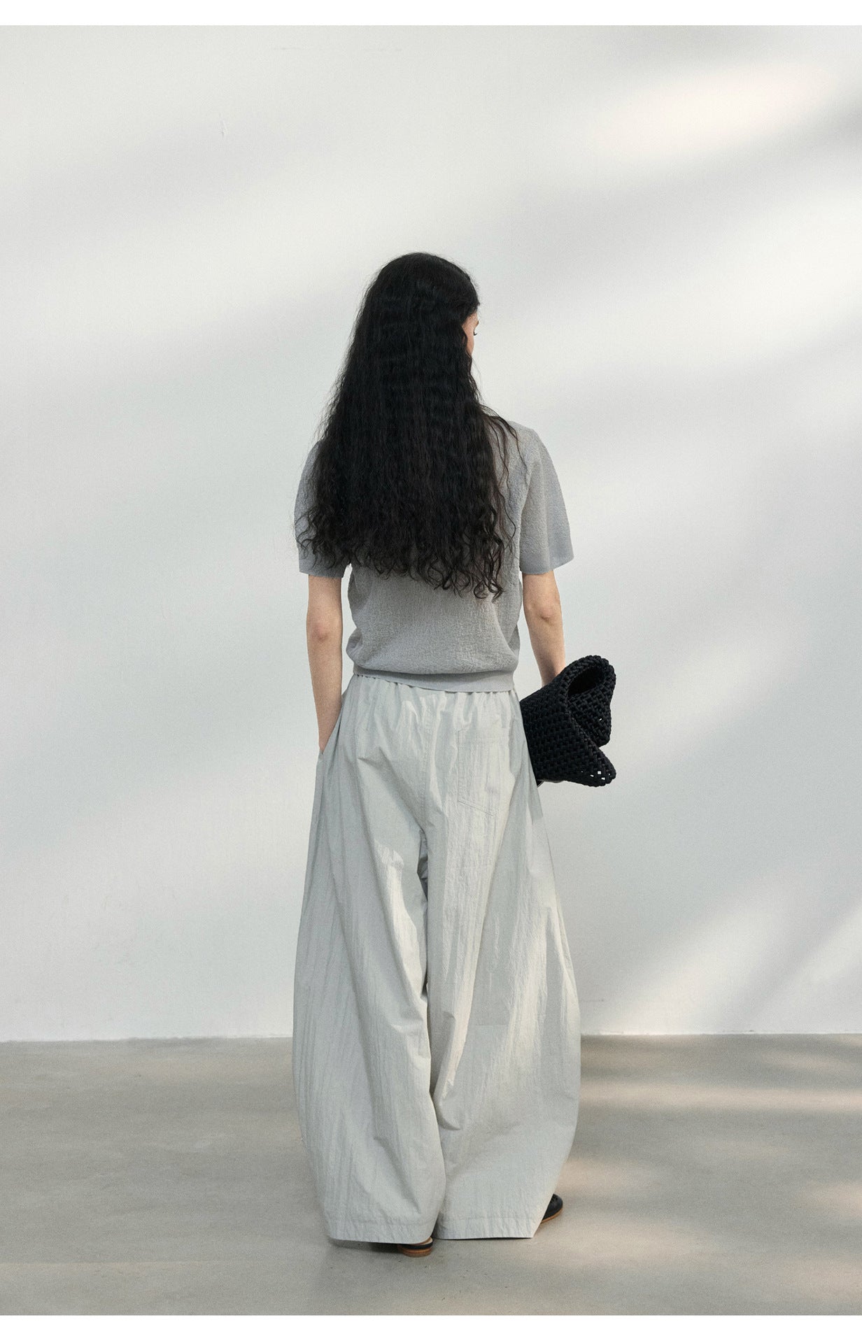 リネン混シアーハイネックハーフスリーブプルオーバー