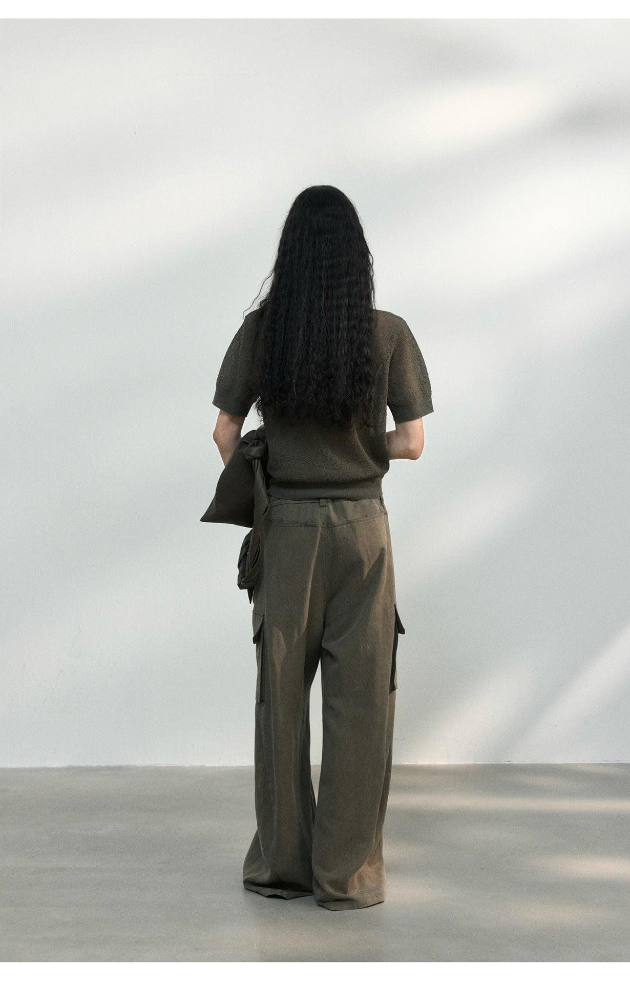 リネン混シアーハイネックハーフスリーブプルオーバー