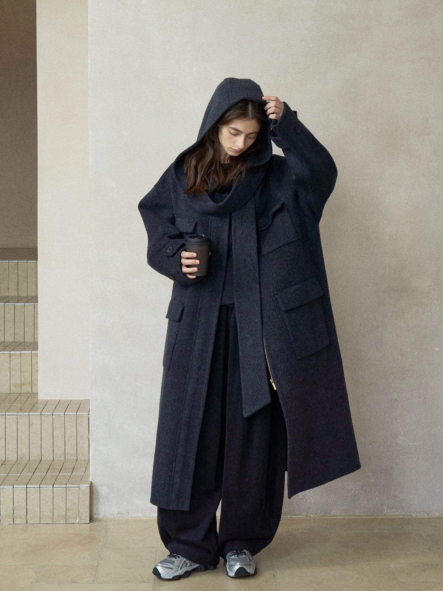 【PRE ORDER】シルクブレンドフードショール付きジップコート