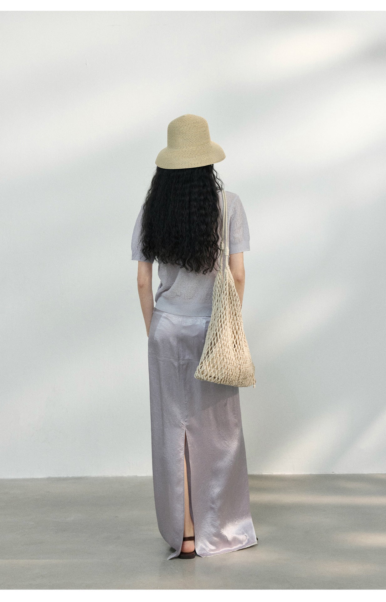 リネン混シアーハイネックハーフスリーブプルオーバー