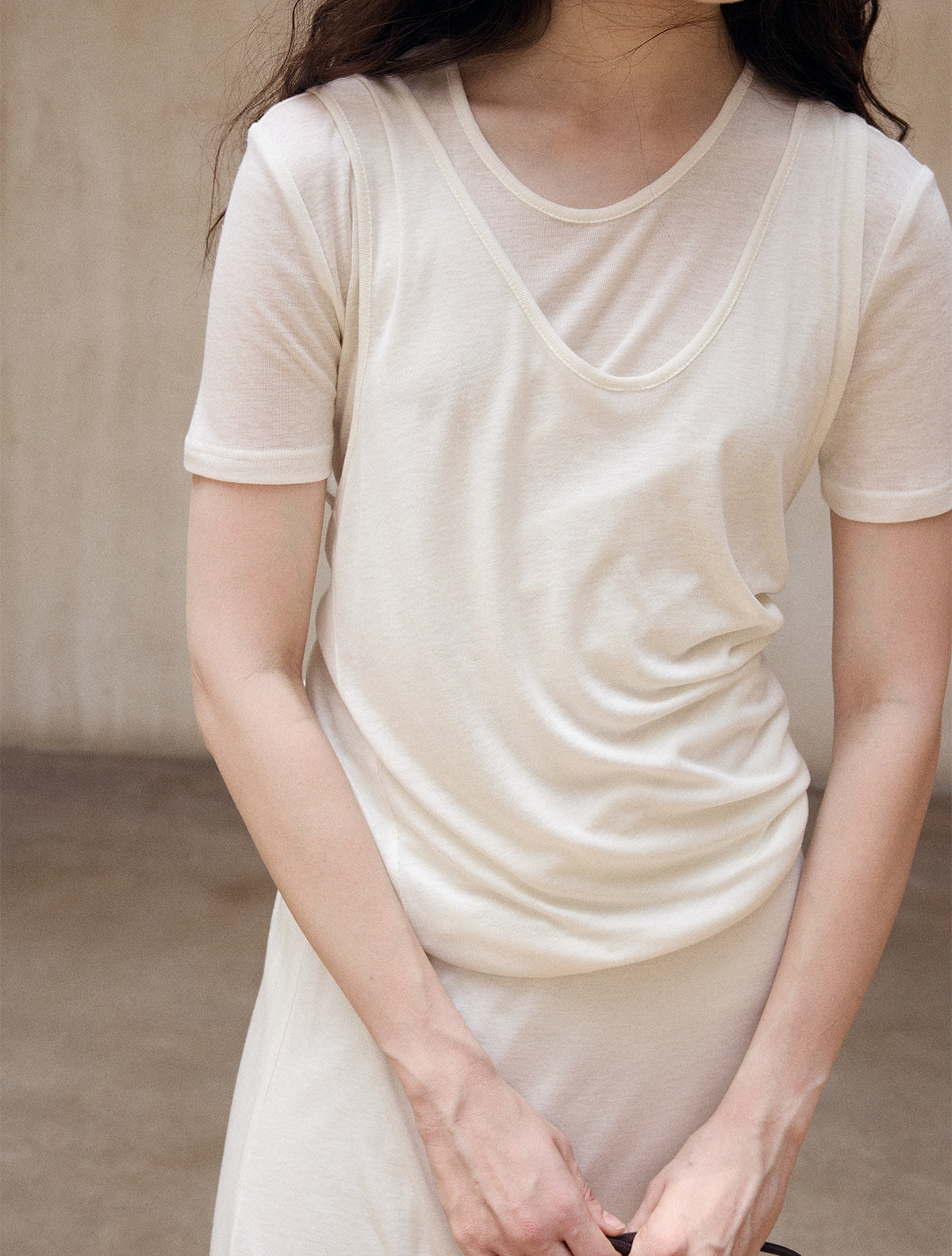 コットンウールタンクレイヤードTシャツ