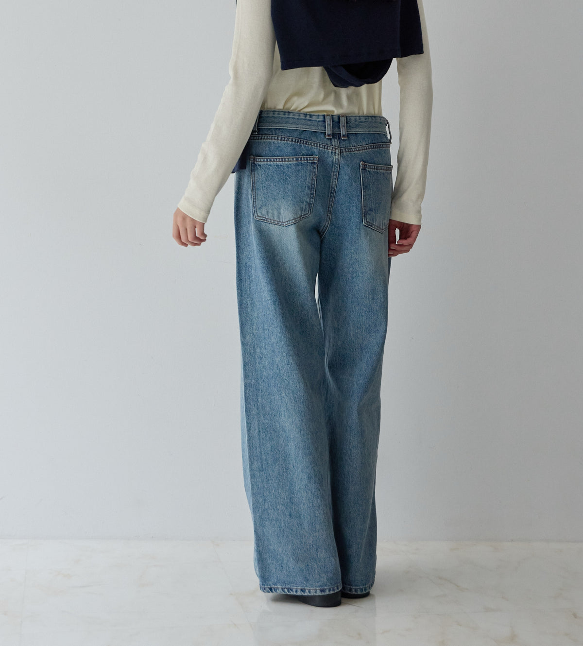 【POPUP】ウエスト折り返しワイドデニムパンツ