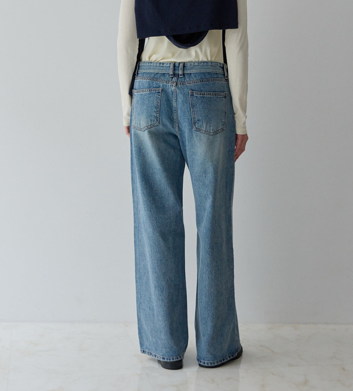 【POPUP】ウエスト折り返しワイドデニムパンツ