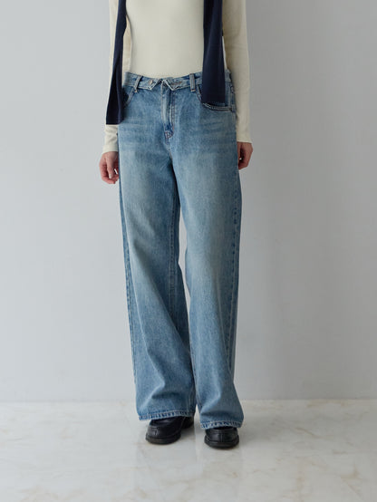 【POPUP】ウエスト折り返しワイドデニムパンツ