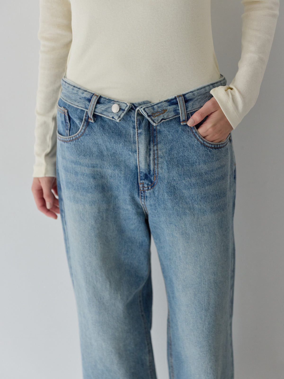 【POPUP】ウエスト折り返しワイドデニムパンツ