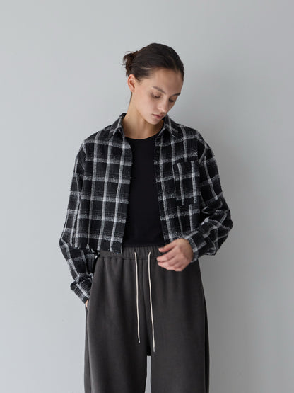 【POPUP】カットオフクロップドチェックシャツ/BROWNのみ