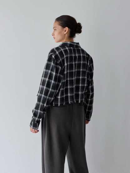 【POPUP】カットオフクロップドチェックシャツ/BROWNのみ
