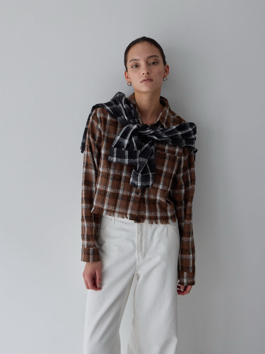 【POPUP】カットオフクロップドチェックシャツ/BROWNのみ