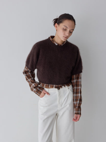 【POPUP】カットオフクロップドチェックシャツ/BROWNのみ