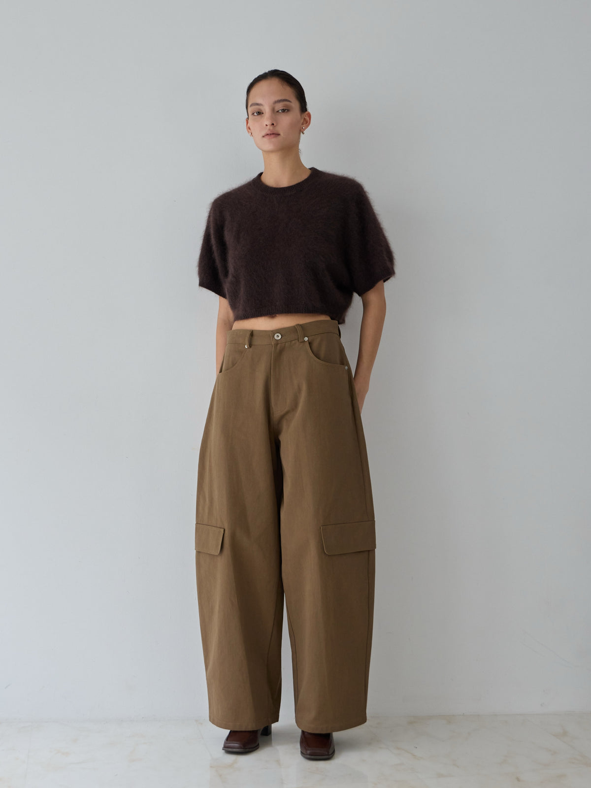 【COMING SOON】ハーフスリーブシャギークロップドニット