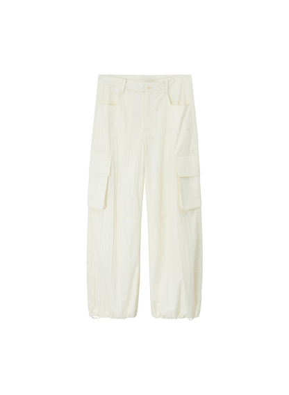 ドローストリングナイロンワイドカーゴパンツ