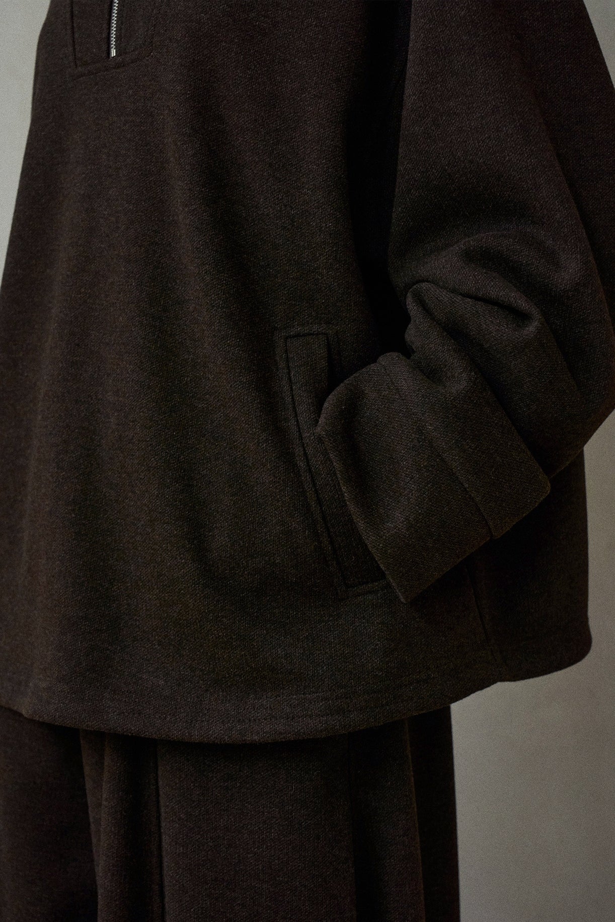 ウール混ドローストリングハーフジッププルオーバー【セットアップ可】