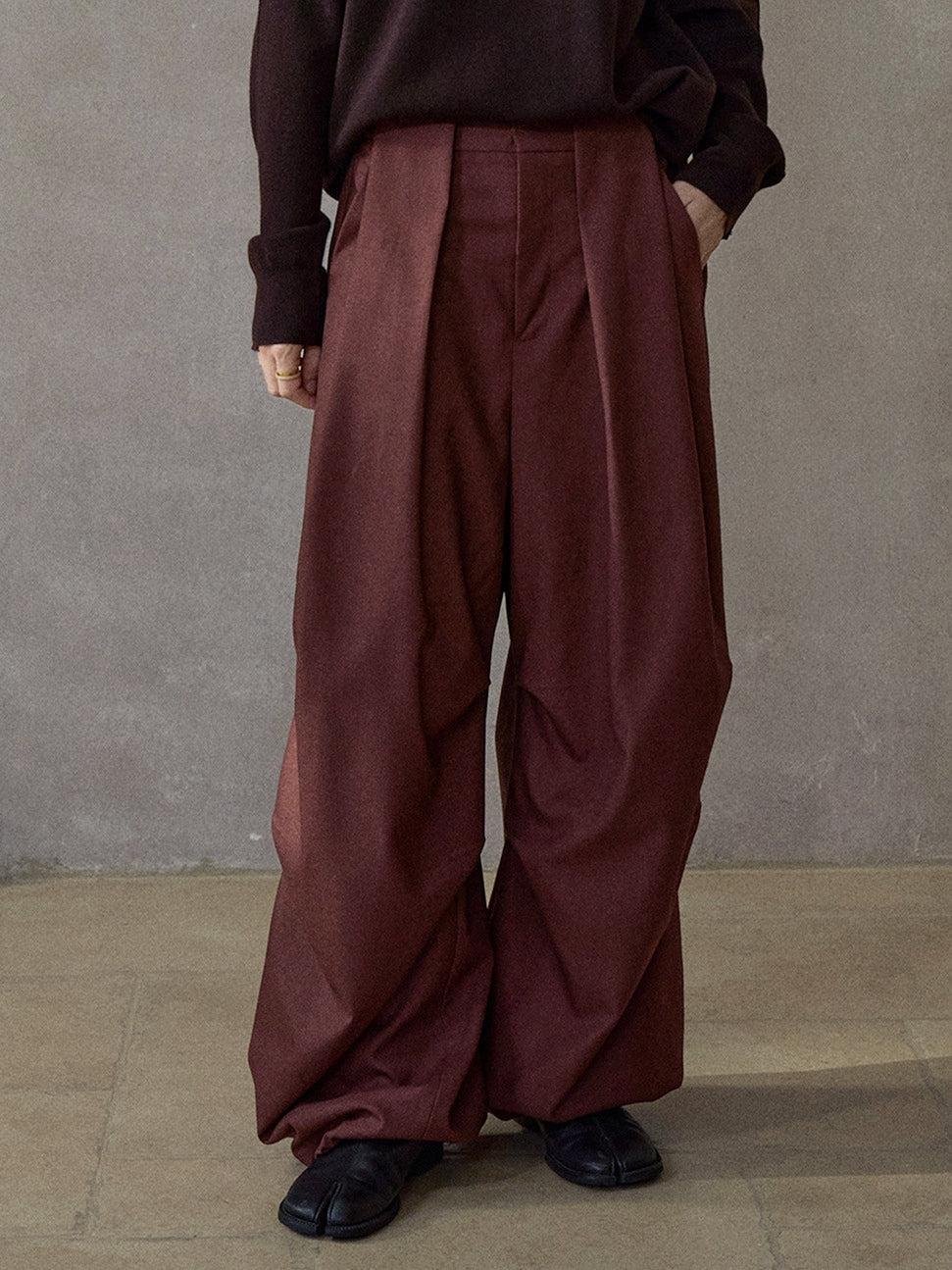 サイドタックドローストリングワイドパンツ