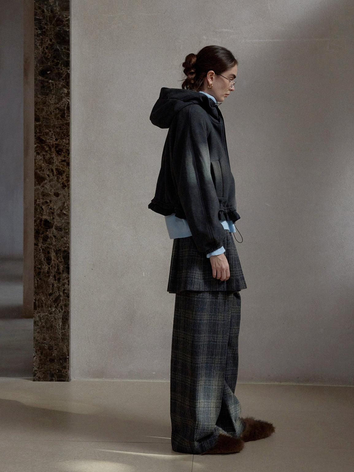 チェックレイヤードスカートパンツ【取り外し可】