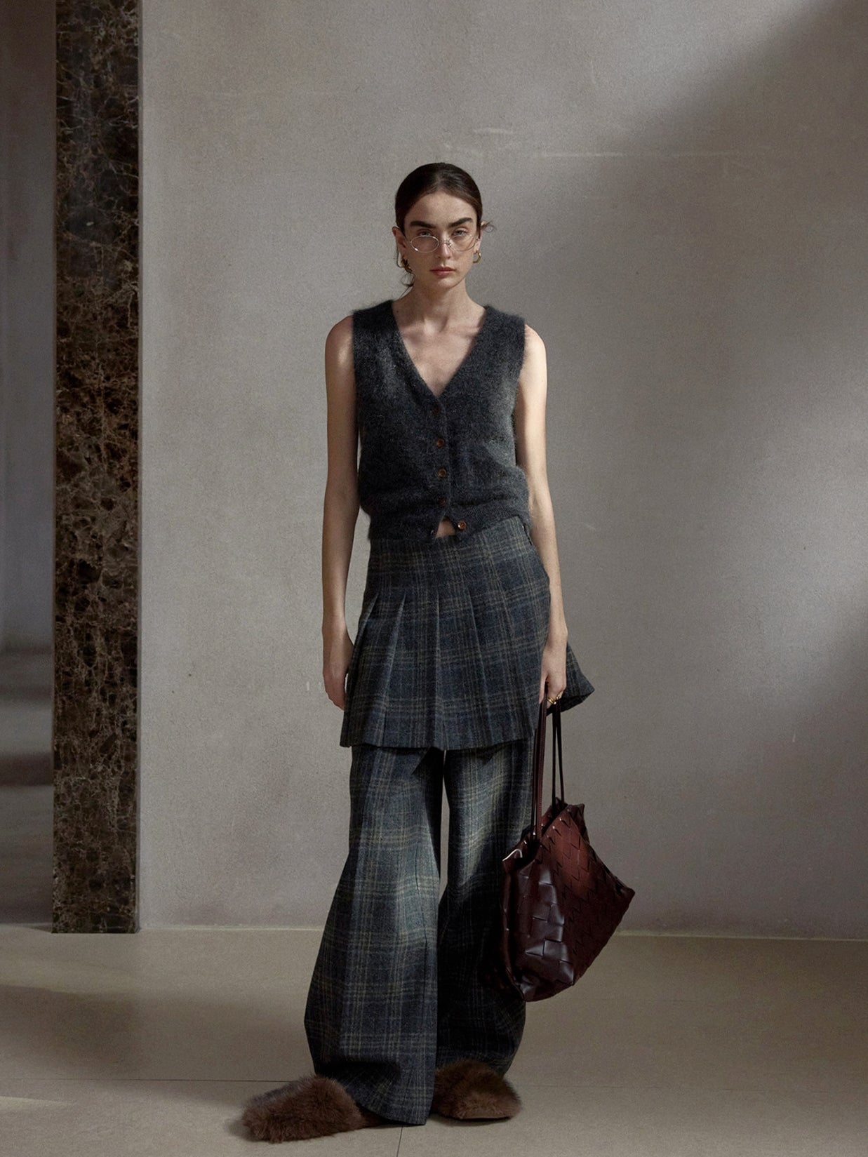 チェックレイヤードスカートパンツ【取り外し可】