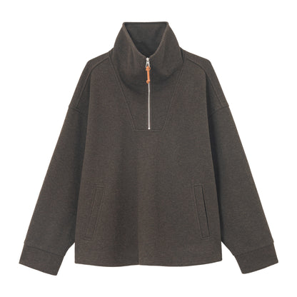 ウール混ドローストリングハーフジッププルオーバー【セットアップ可】