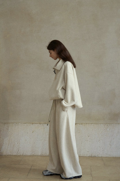 ウール混ドローストリングハーフジッププルオーバー【セットアップ可】