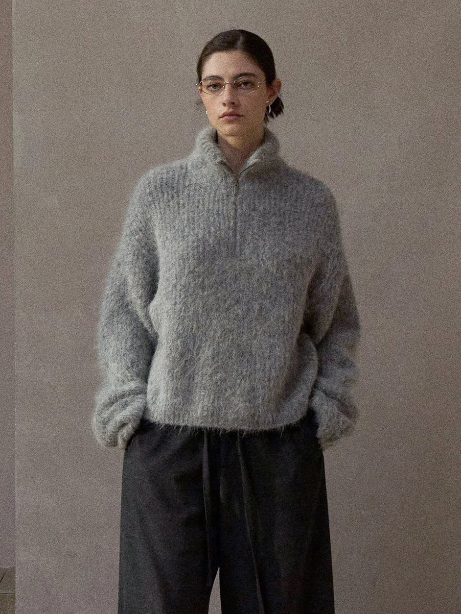 アルパカブレンドハーフジップニットプルオーバー