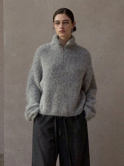アルパカブレンドハーフジップニットプルオーバー