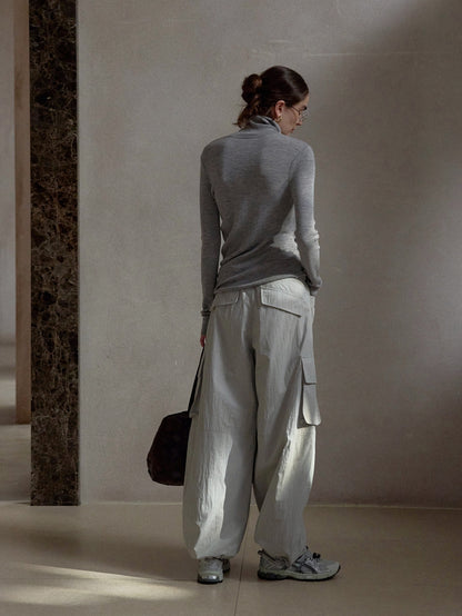 ドローストリングナイロンワイドカーゴパンツ