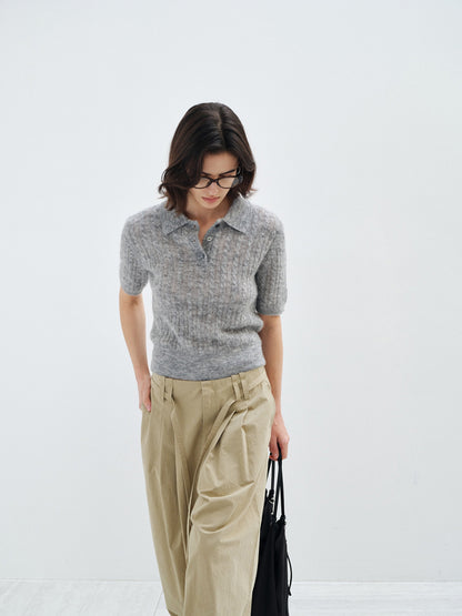 【COMING SOON】アルパカブレンド ケーブル編みポロニットプルオーバー