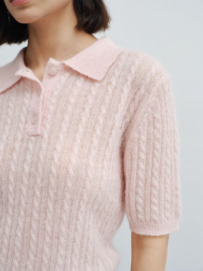 【COMING SOON】アルパカブレンド ケーブル編みポロニットプルオーバー