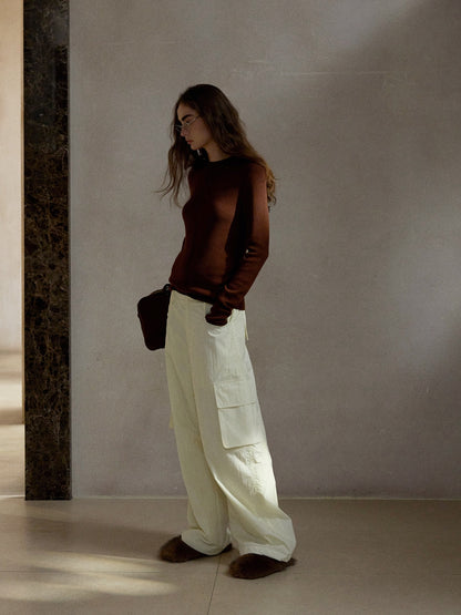 ドローストリングナイロンワイドカーゴパンツ