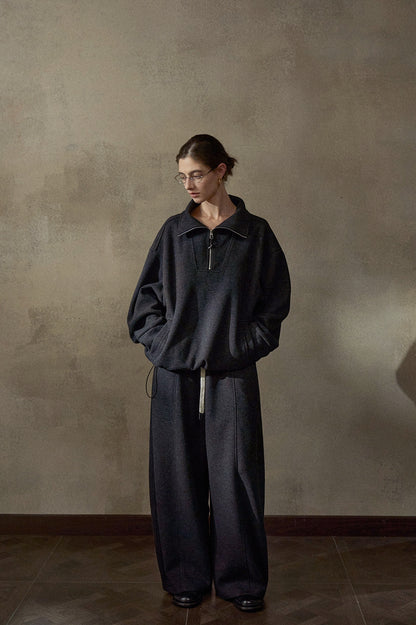 ウール混ドローストリングハーフジッププルオーバー【セットアップ可】