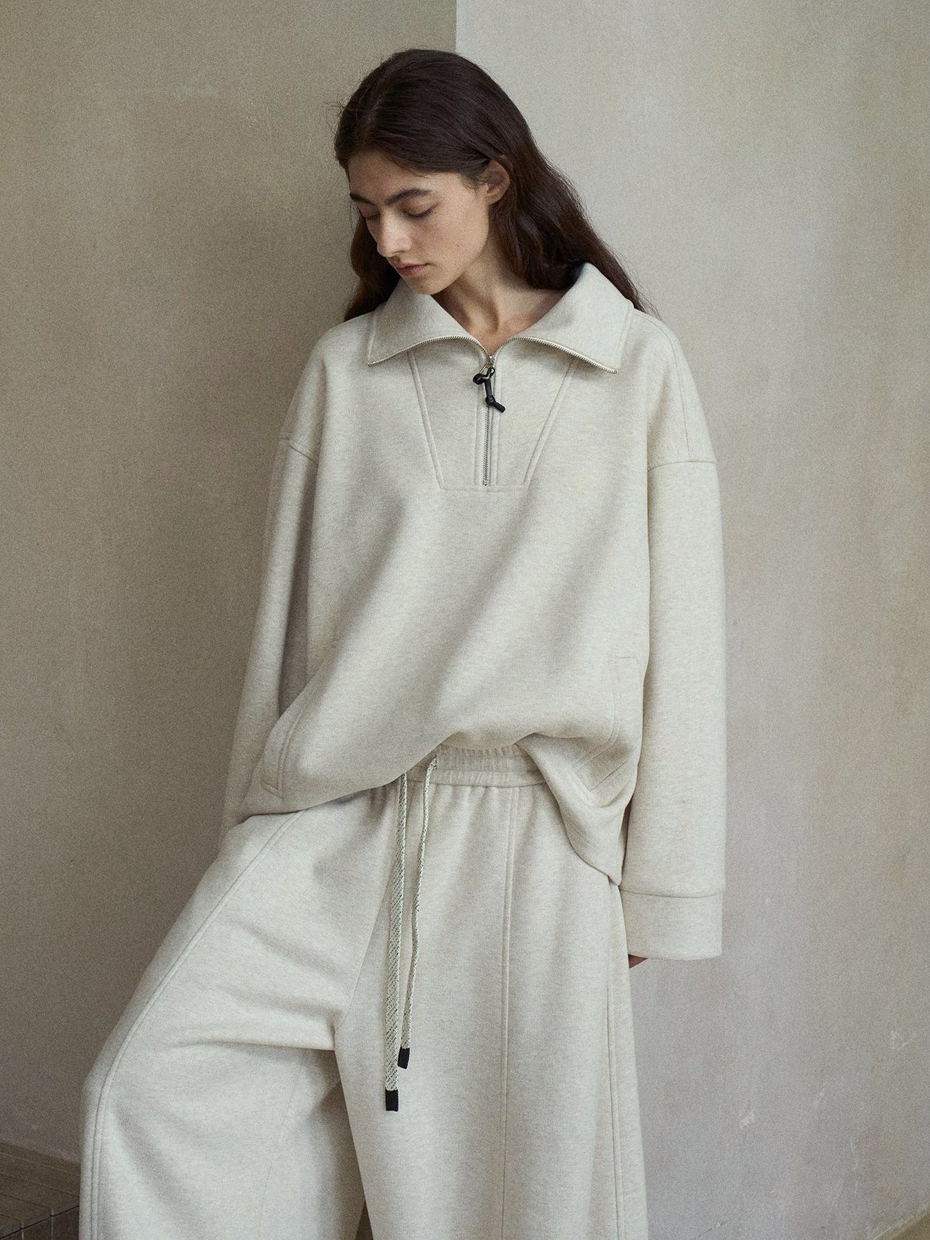 ウール混ドローストリングハーフジッププルオーバー【セットアップ可】