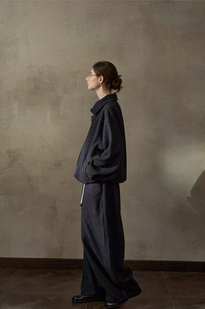 ウール混ドローストリングハーフジッププルオーバー【セットアップ可】