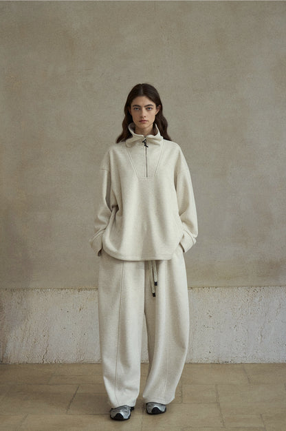 ウール混ドローストリングハーフジッププルオーバー【セットアップ可】