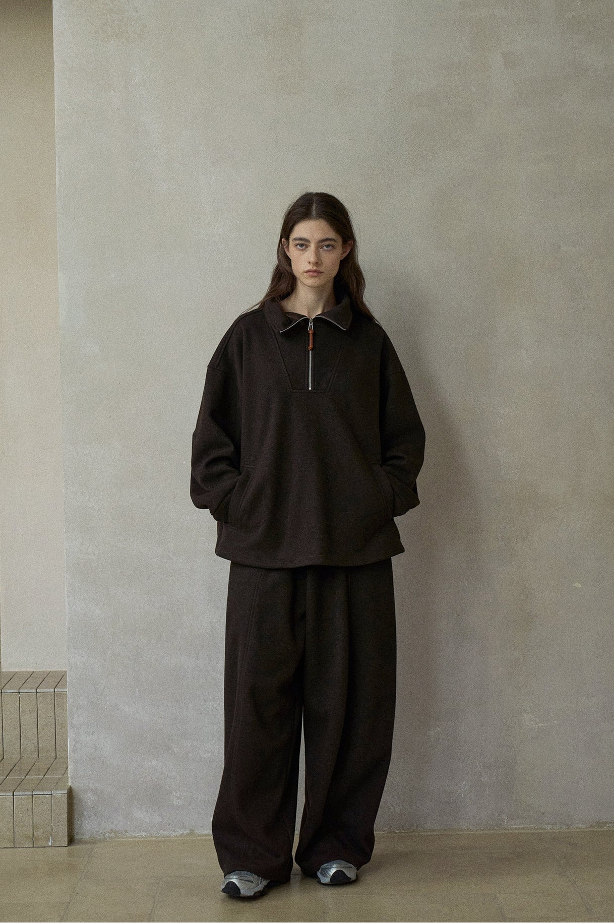 ウール混ドローストリングハーフジッププルオーバー【セットアップ可】