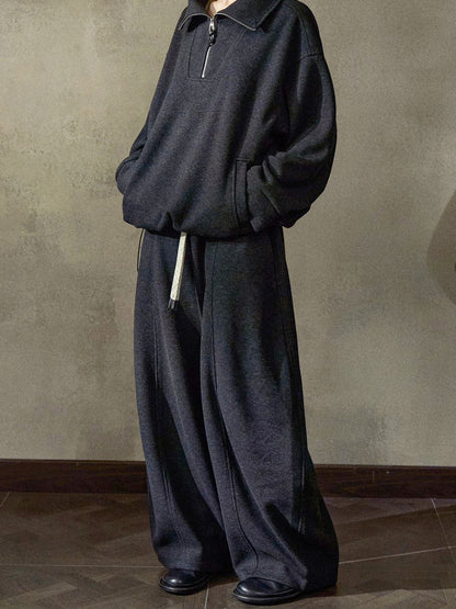 ウール混カーブセンターラインワイドイージーパンツ【セットアップ可】