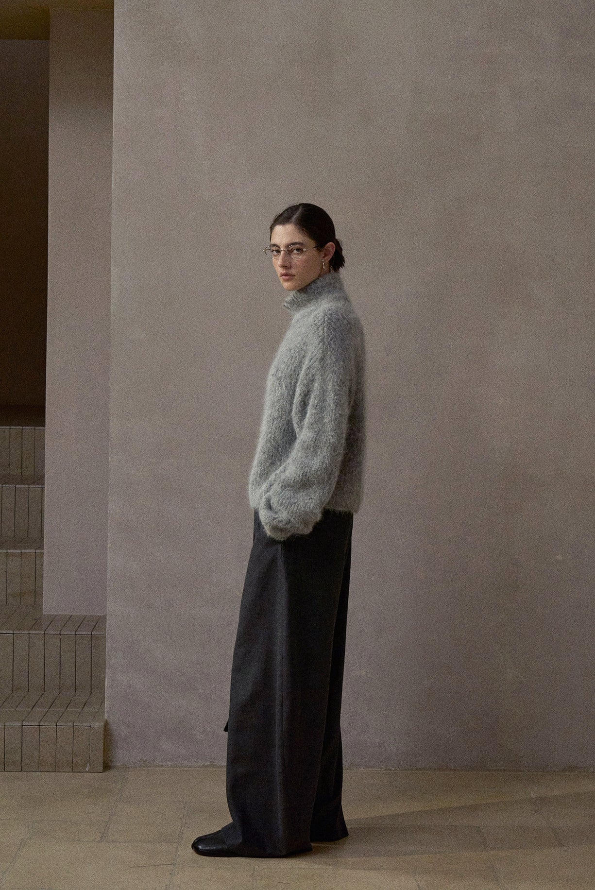 アルパカブレンドハーフジップニットプルオーバー