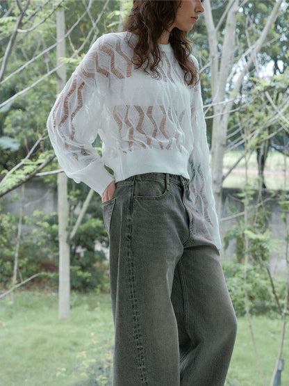 アルパカウール混 ダイヤ柄シアーニットプルオーバー