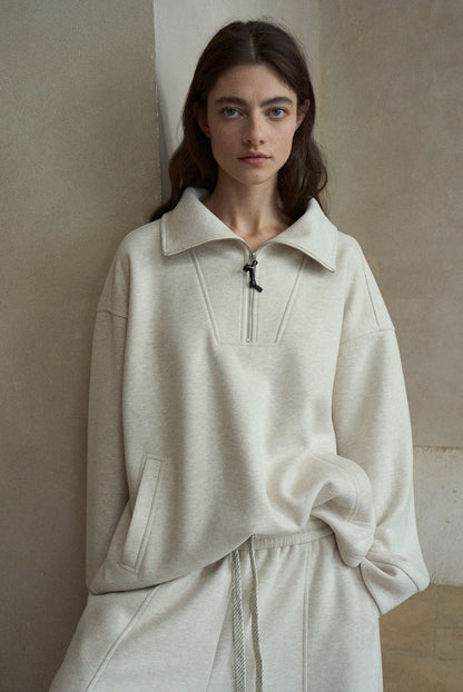 ウール混ドローストリングハーフジッププルオーバー【セットアップ可】