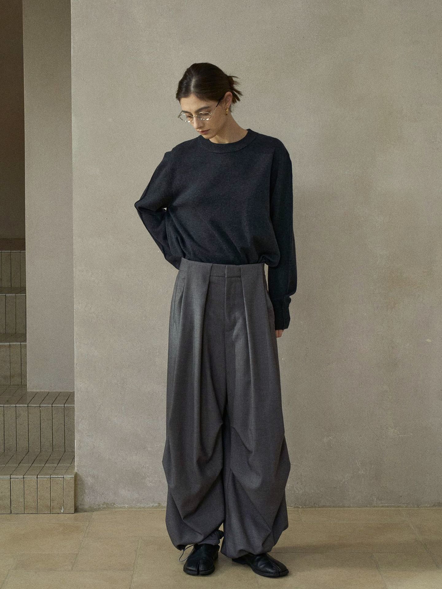 サイドタックドローストリングワイドパンツ