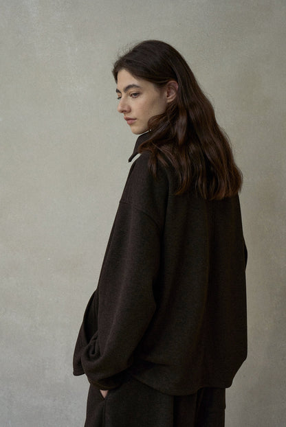 ウール混ドローストリングハーフジッププルオーバー【セットアップ可】