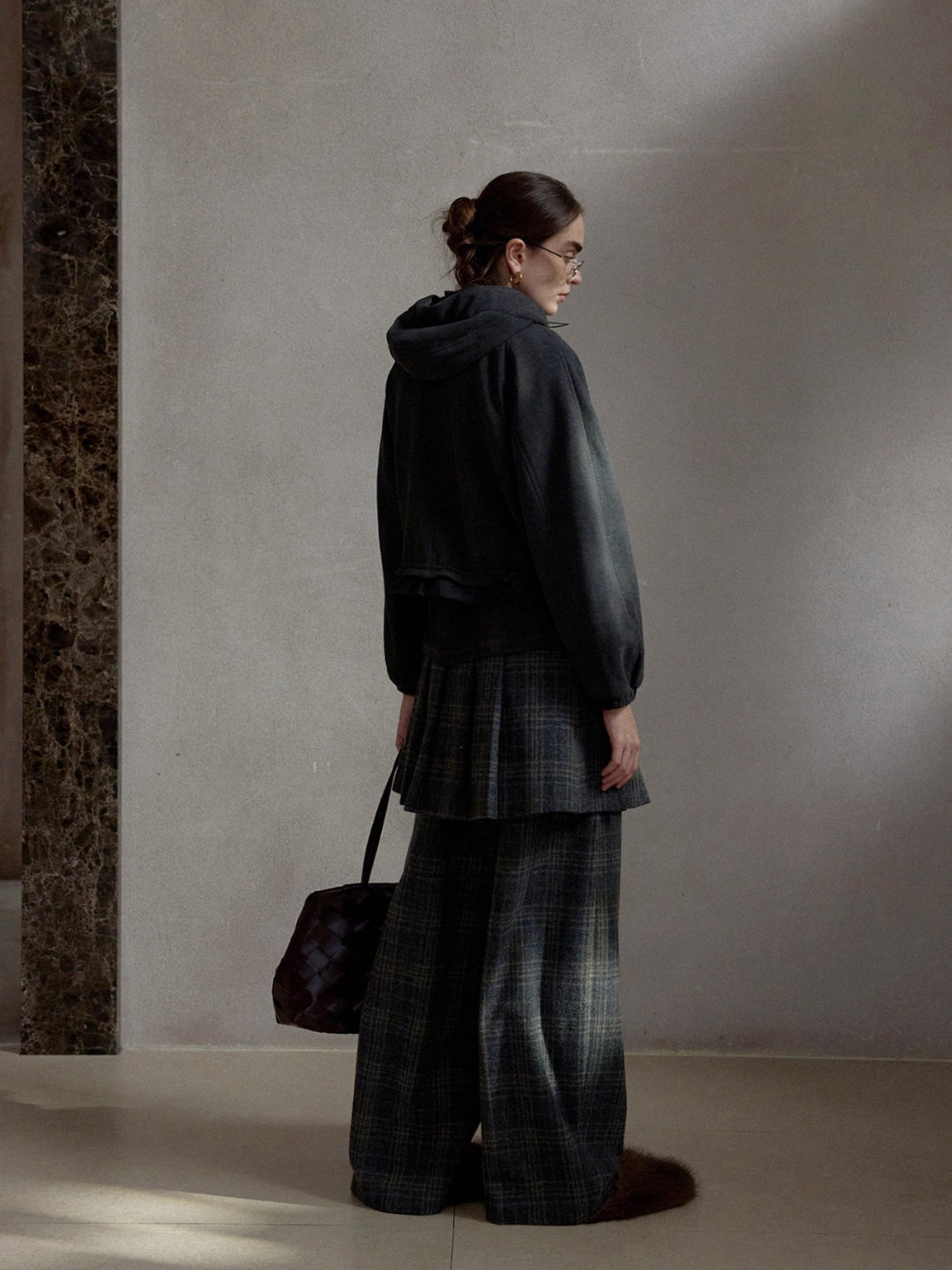 チェックレイヤードスカートパンツ【取り外し可】