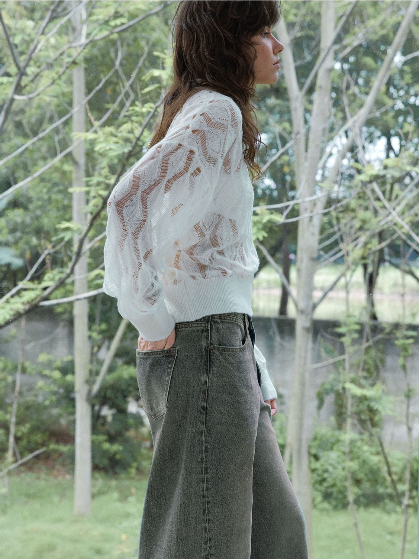 アルパカウール混 ダイヤ柄シアーニットプルオーバー