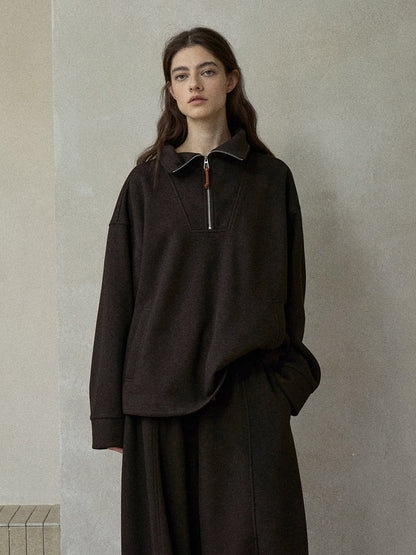 ウール混ドローストリングハーフジッププルオーバー【セットアップ可】