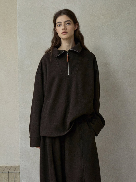 ウール混ドローストリングハーフジッププルオーバー【セットアップ可】