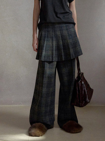 チェックレイヤードスカートパンツ【取り外し可】
