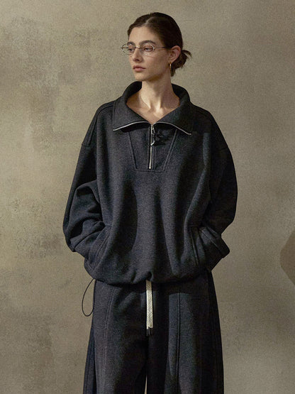 ウール混ドローストリングハーフジッププルオーバー【セットアップ可】