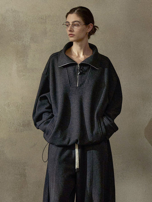 ウール混ドローストリングハーフジッププルオーバー【セットアップ可】