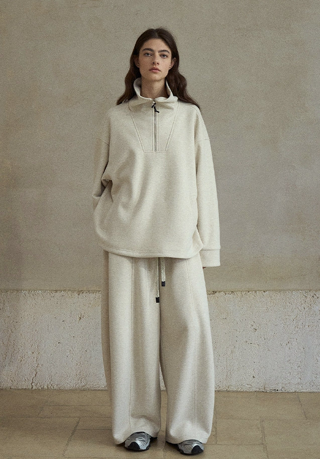 ウール混ドローストリングハーフジッププルオーバー【セットアップ可】