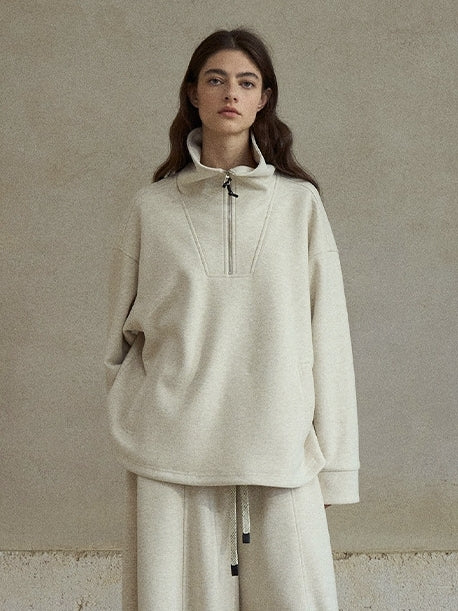 ウール混ドローストリングハーフジッププルオーバー【セットアップ可】