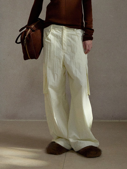 ドローストリングナイロンワイドカーゴパンツ