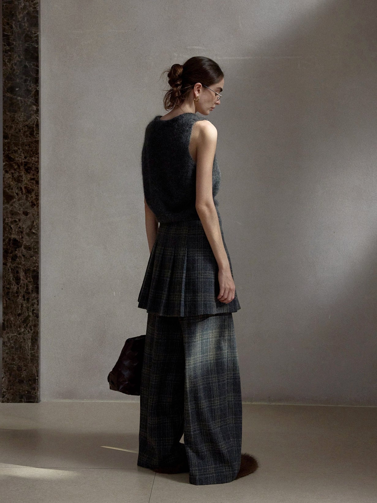 チェックレイヤードスカートパンツ【取り外し可】