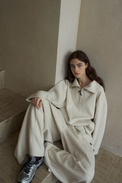 ウール混ドローストリングハーフジッププルオーバー【セットアップ可】